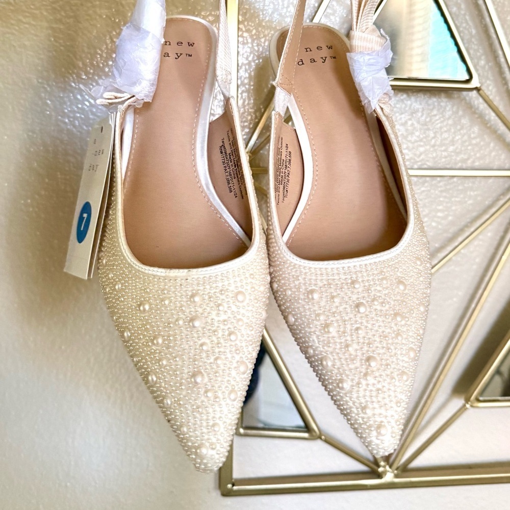 NWT A New Day Milan Pearl Slingback Heels Ivory Size 7 Bridal Coquette - Picture 8 of 9